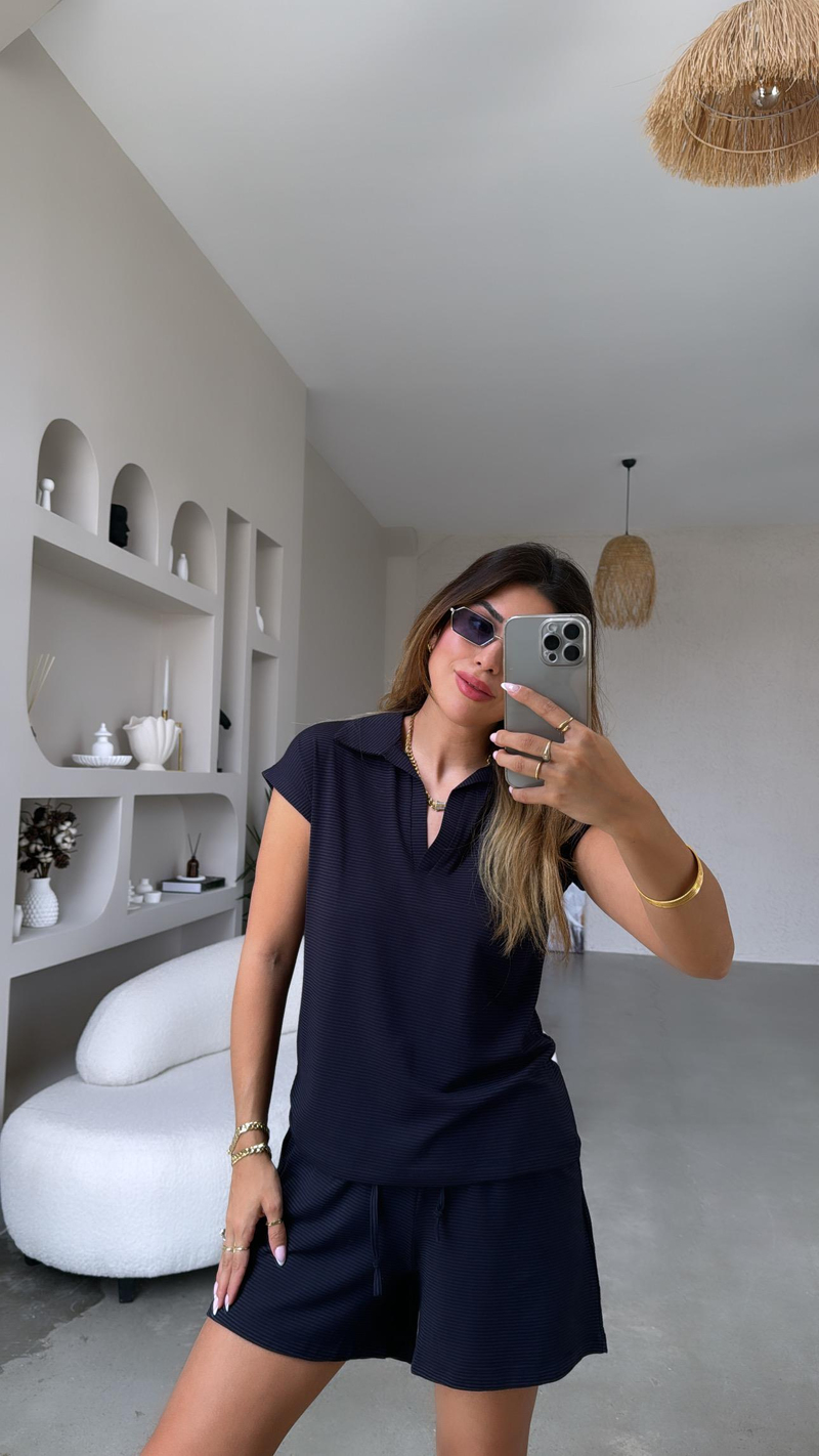 Lacivert Çizgili Modal Takım