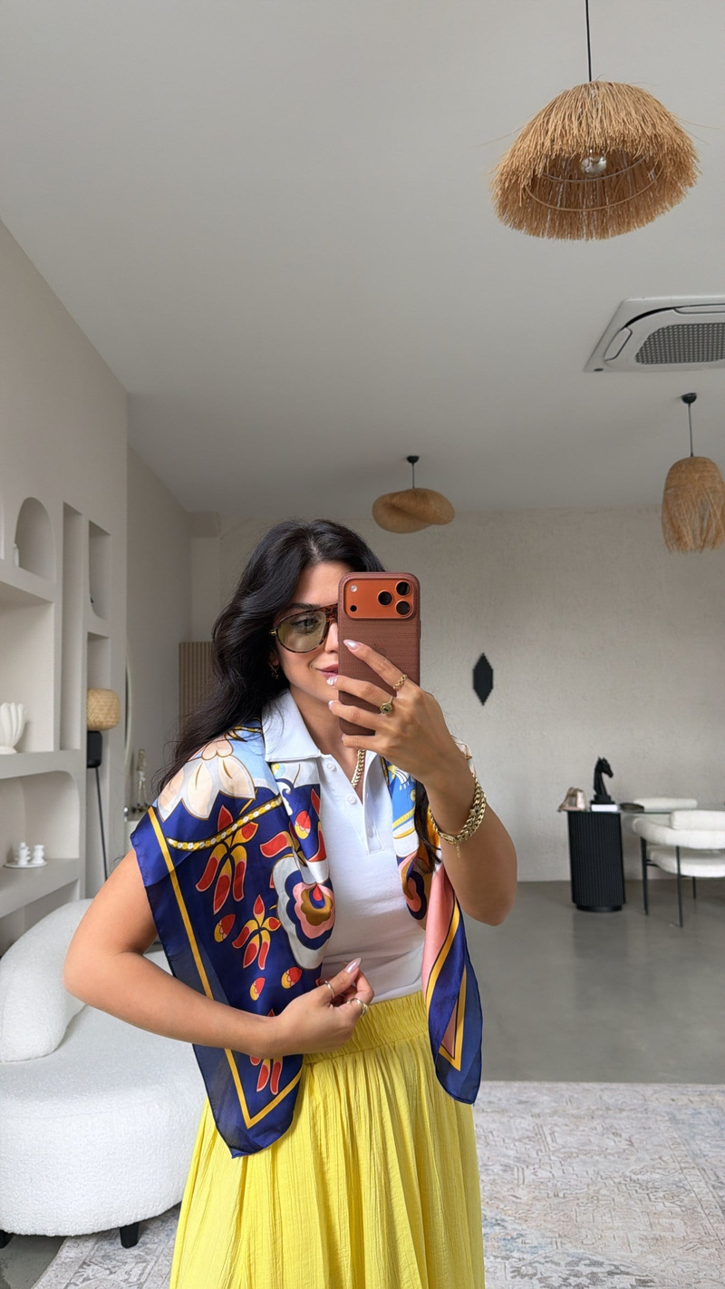 Lacivert Çok Renkli 90x90 Omuz Fuları