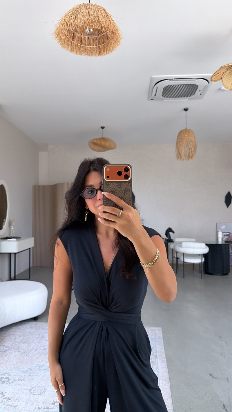 Lacivert Derin V Yaka İnce Kumaşlı Tulum