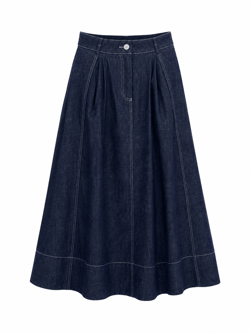 Lacivert Dikişli Maxi Jean Etek