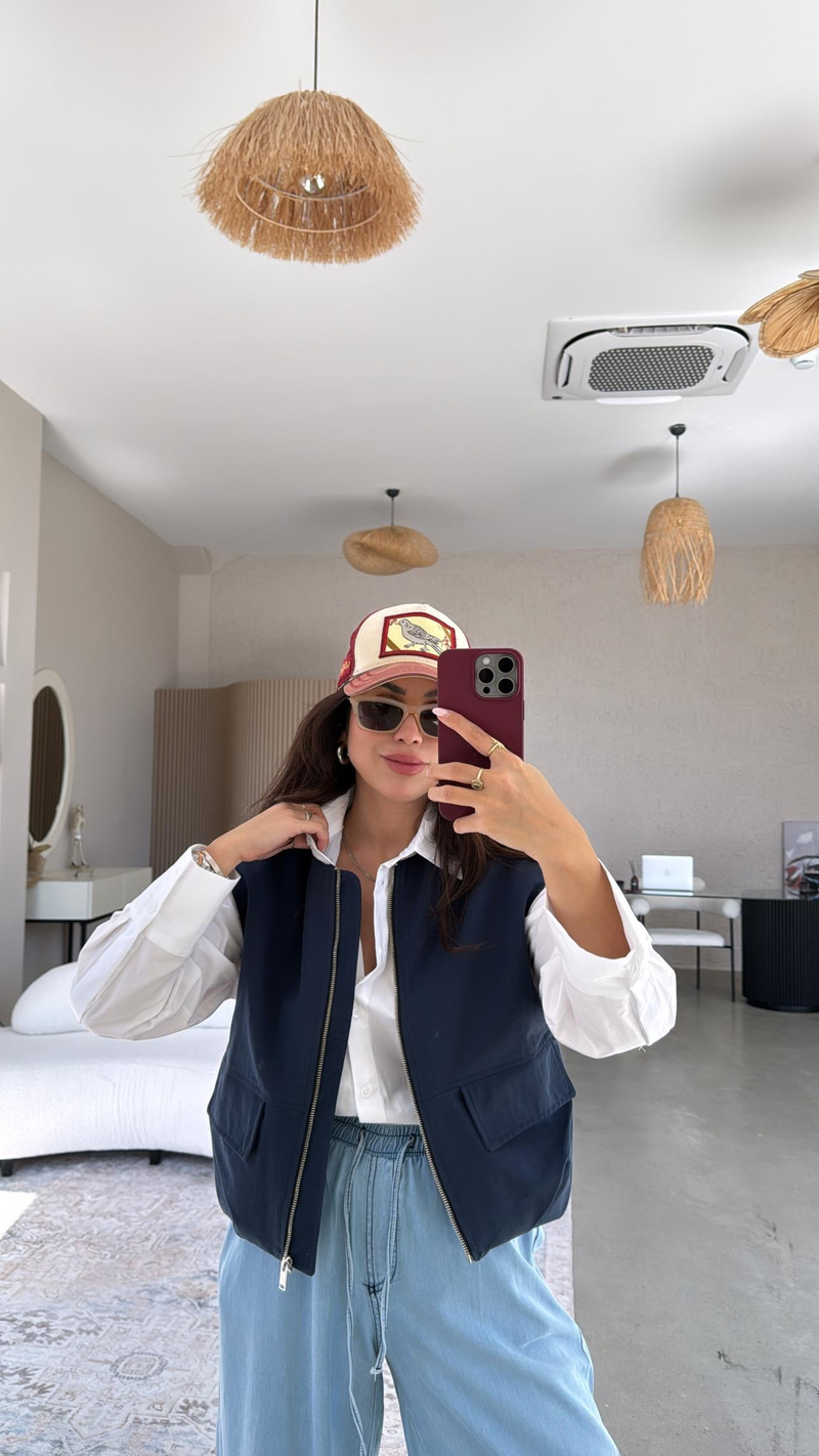 Lacivert Fermuarlı Yelek