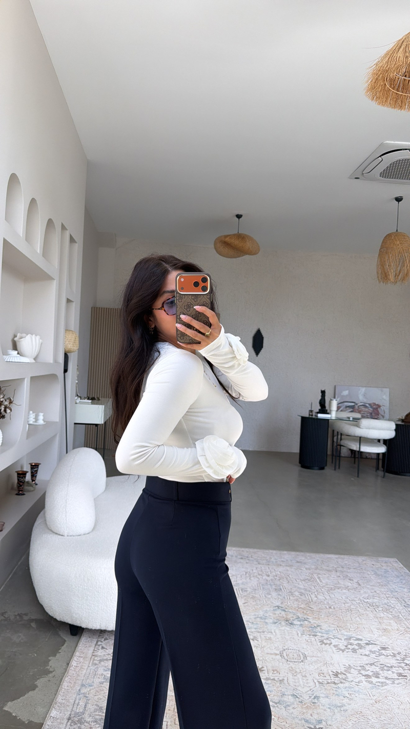 Lacivert Gold Tokalı Kemerli Pantolon