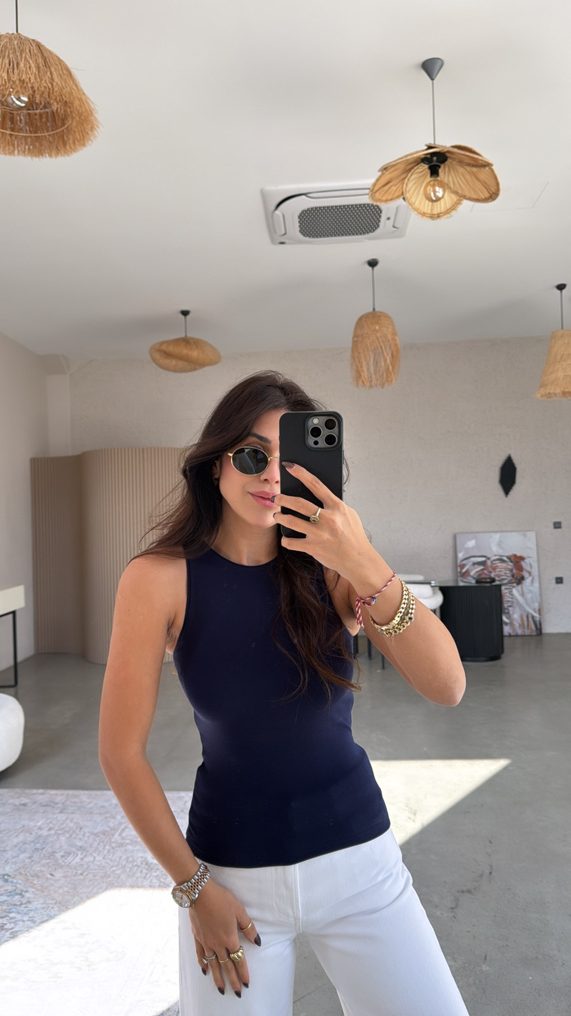 Lacivert Halter Yaka Pamuk Atlet