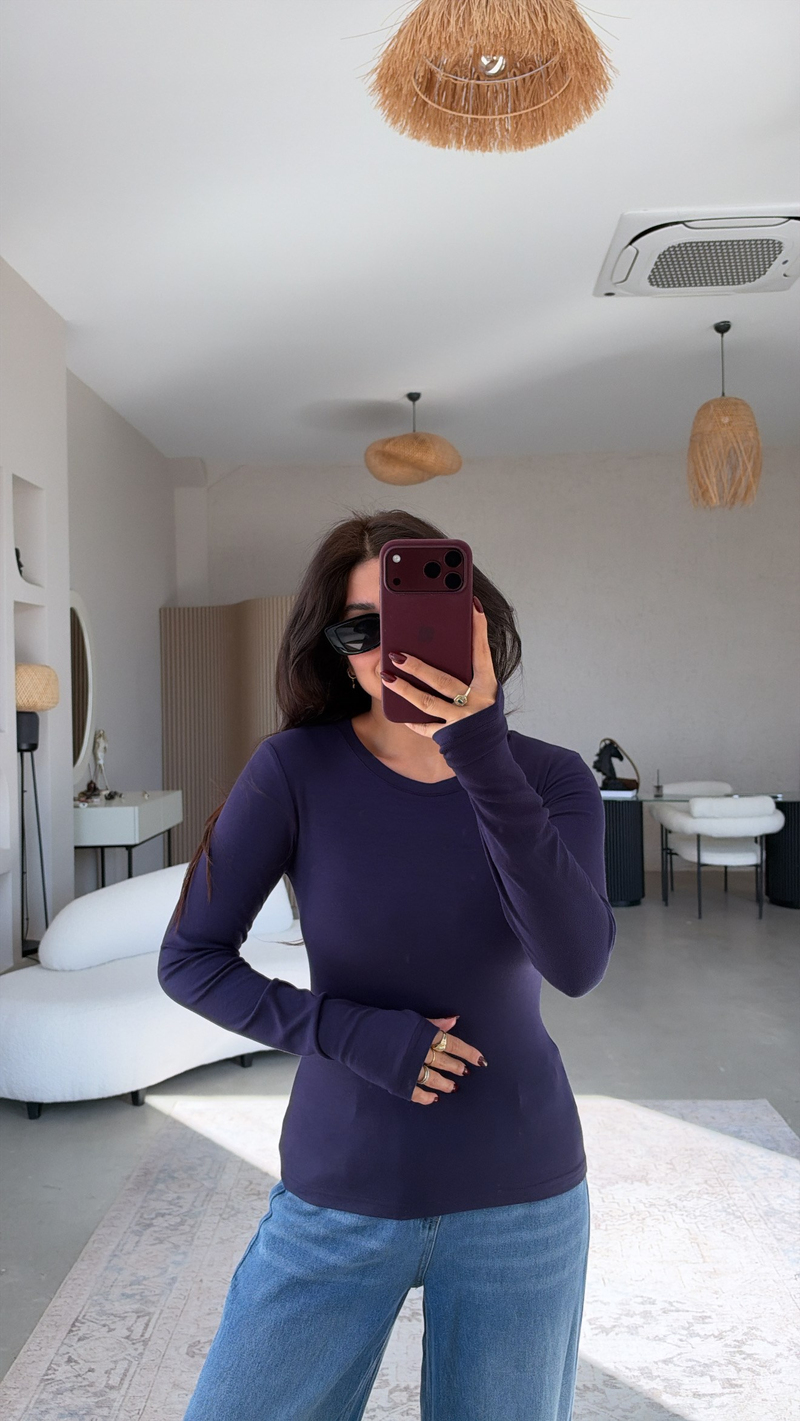 Lacivert İthal Kumaş Parmak Geçme Body