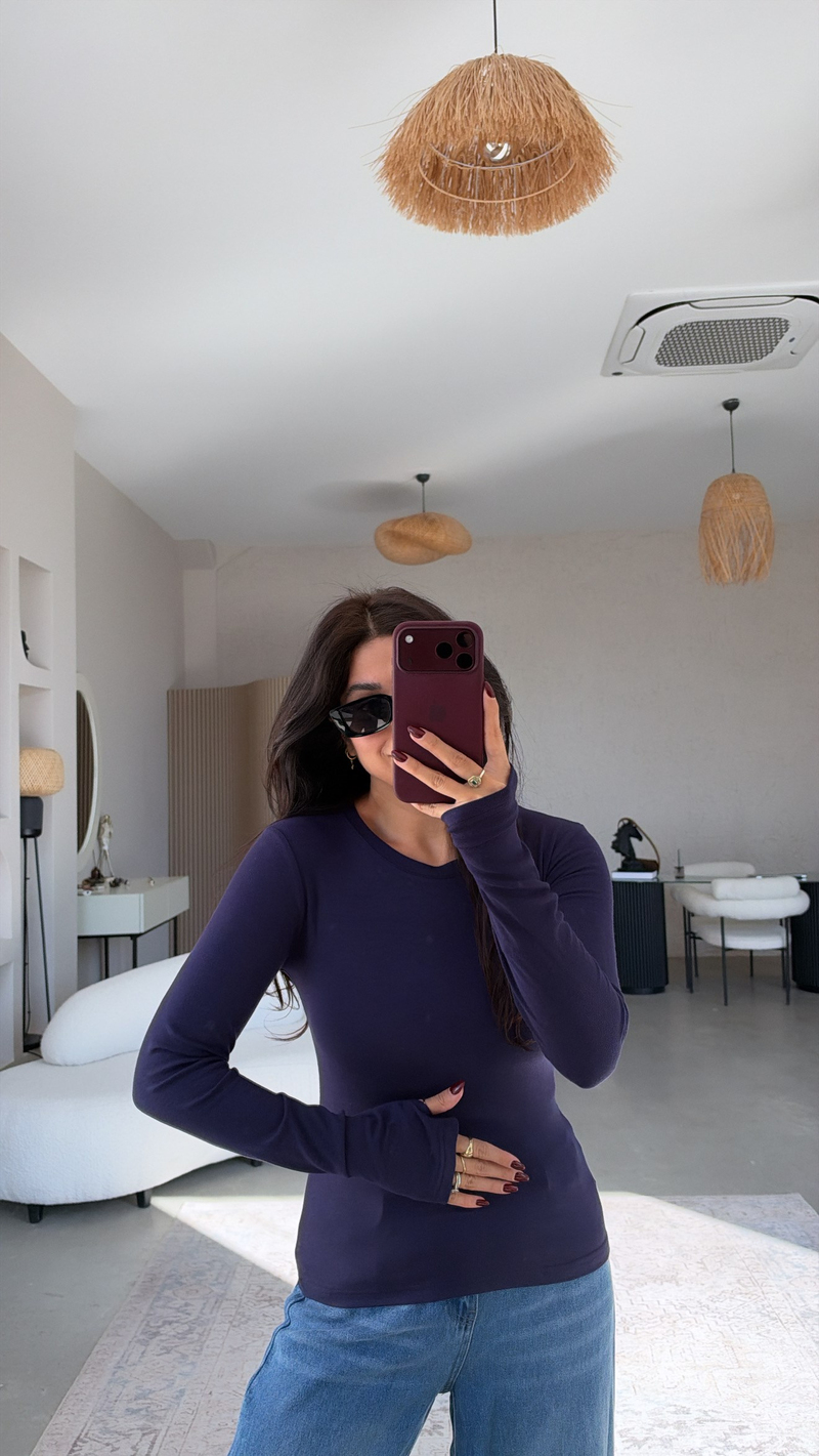 Lacivert İthal Kumaş Parmak Geçme Body