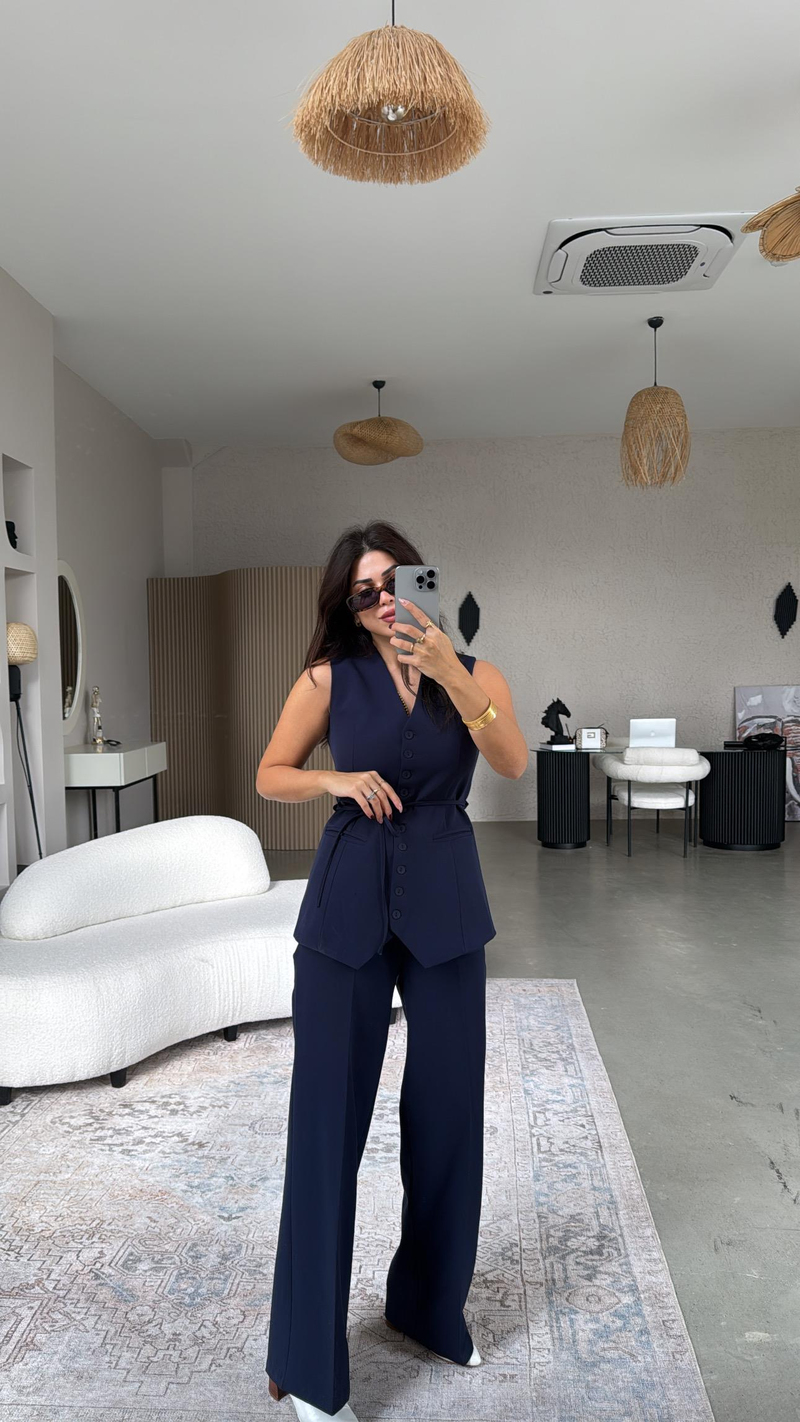 Lacivert Kumaş Yelek Pantolon Takım