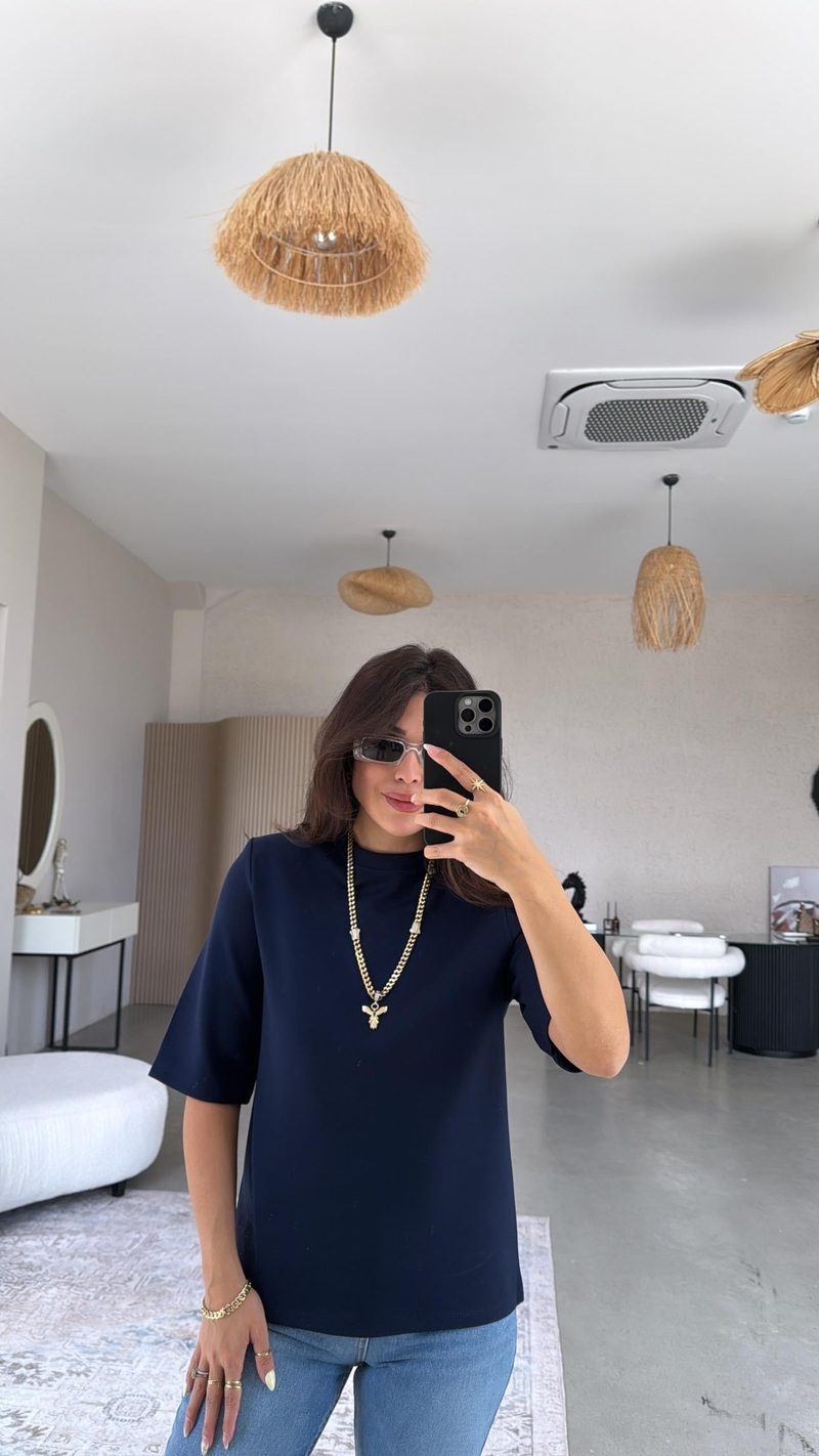 Lacivert Massi Vatkalı Tshirt