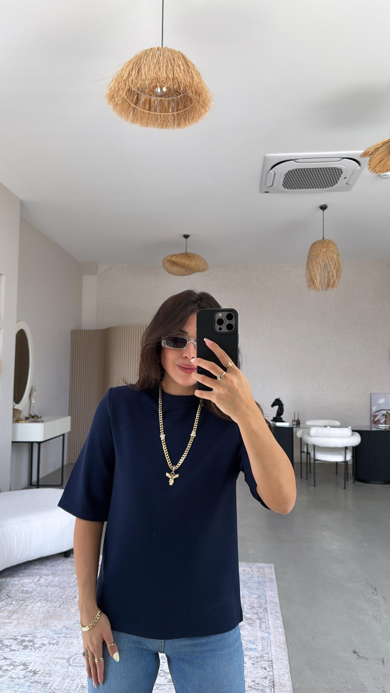 Lacivert Massi Vatkalı Tshirt