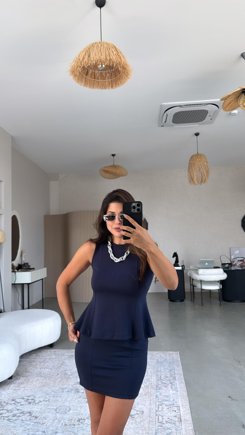 Lacivert Modal Mini Etek Bluz Takım