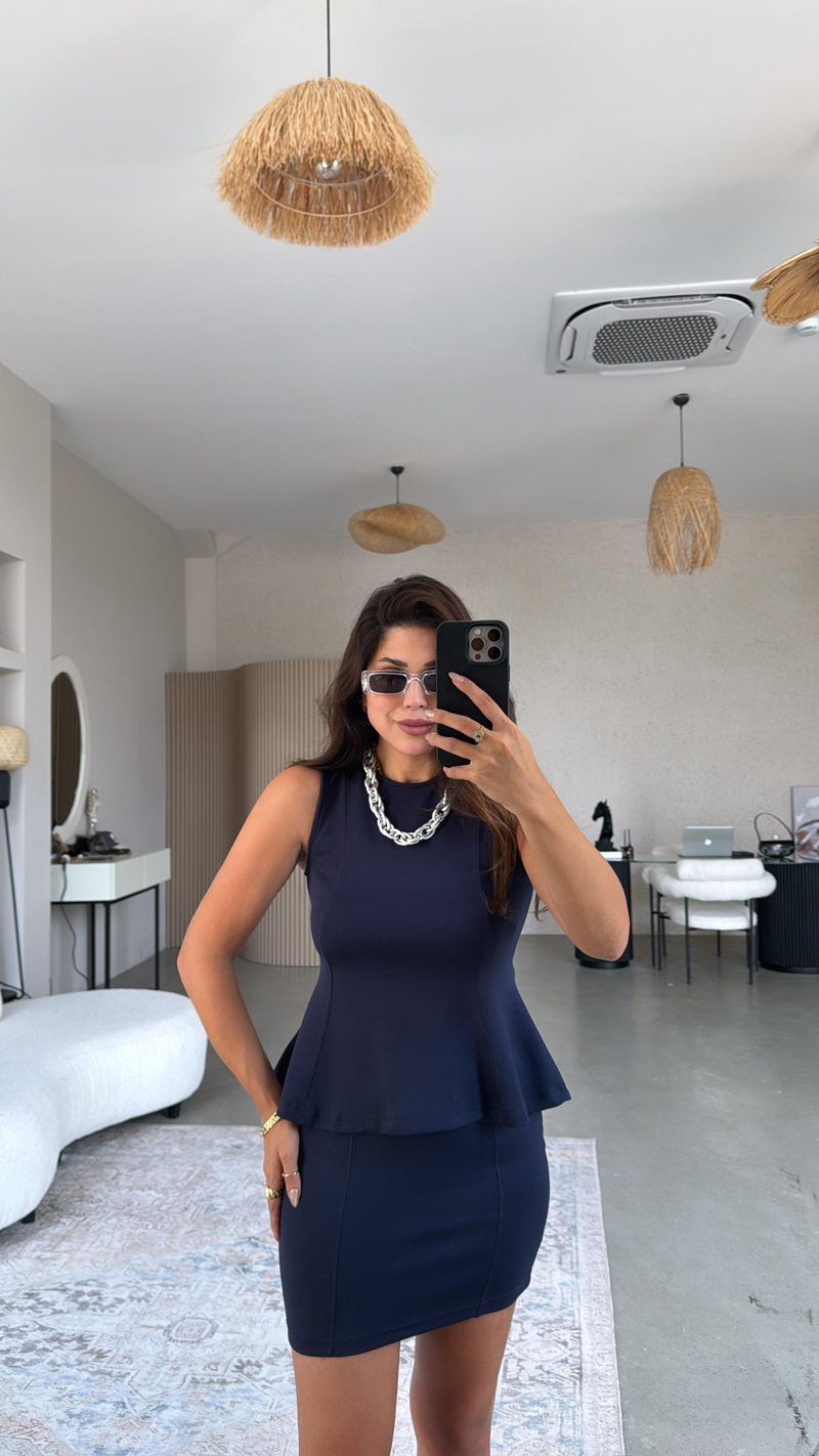 Lacivert Modal Mini Etek Bluz Takım