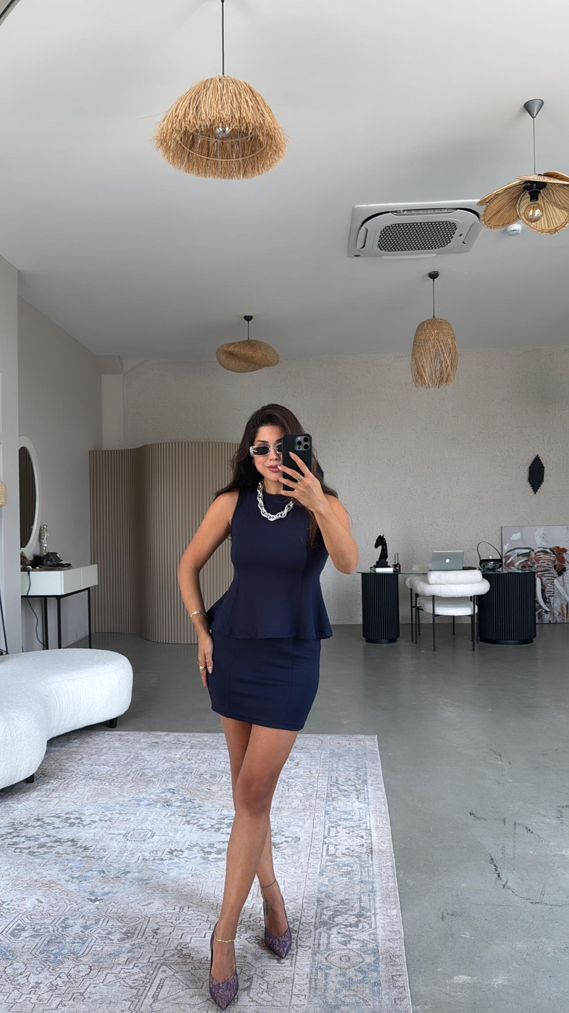 Lacivert Modal Mini Etek Bluz Takım