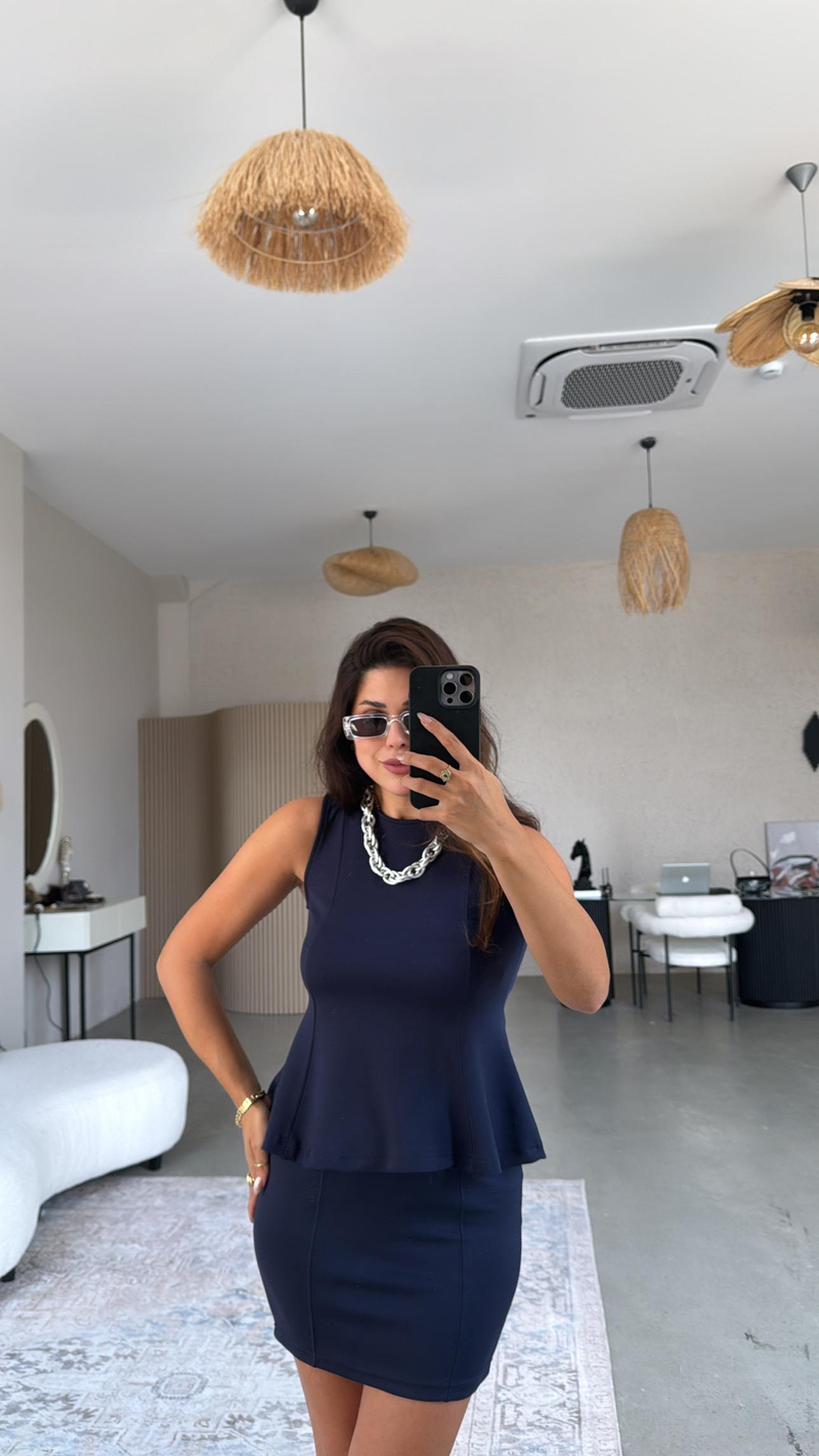 Lacivert Modal Mini Etek Bluz Takım