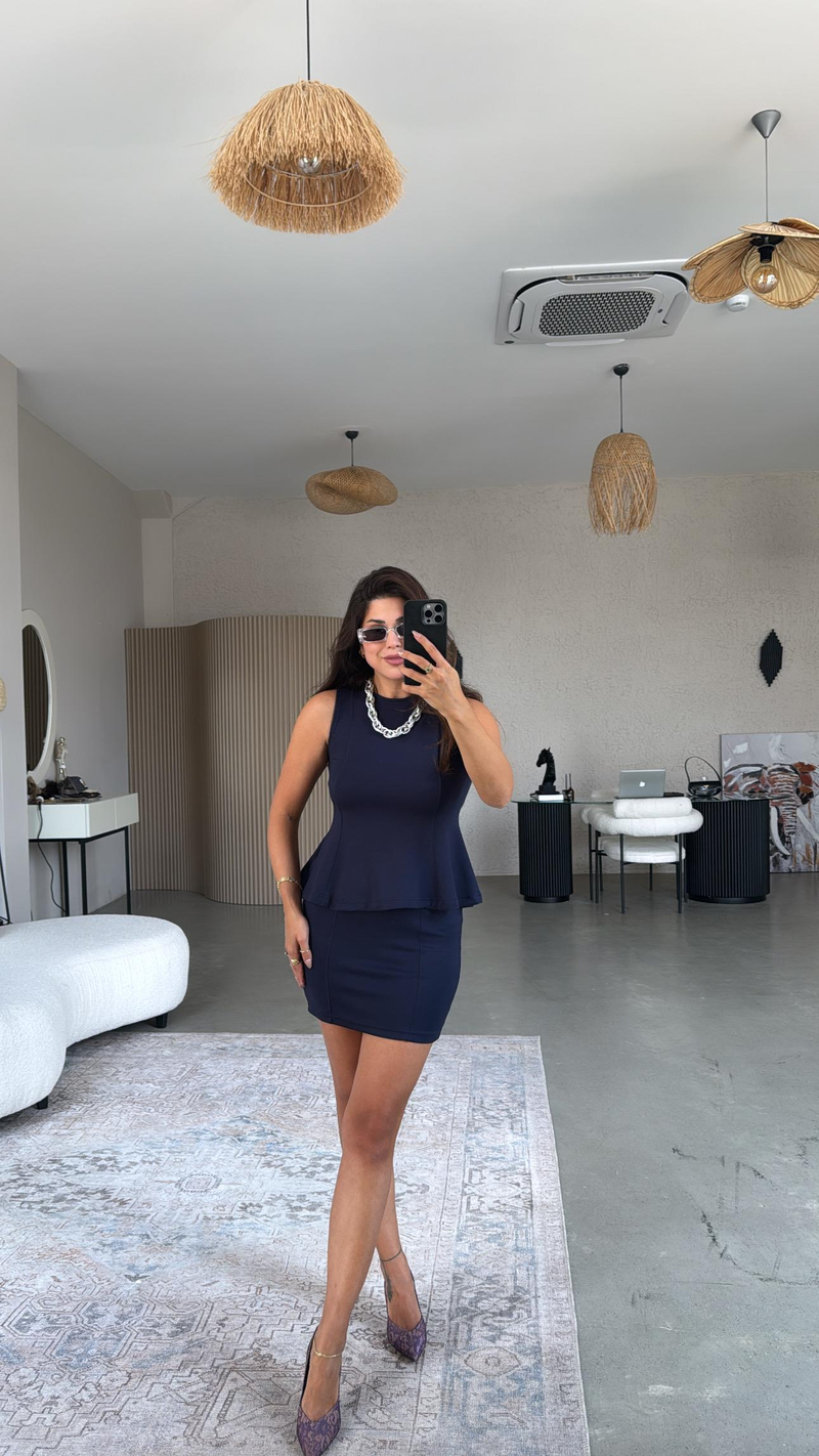 Lacivert Modal Mini Etek Bluz Takım
