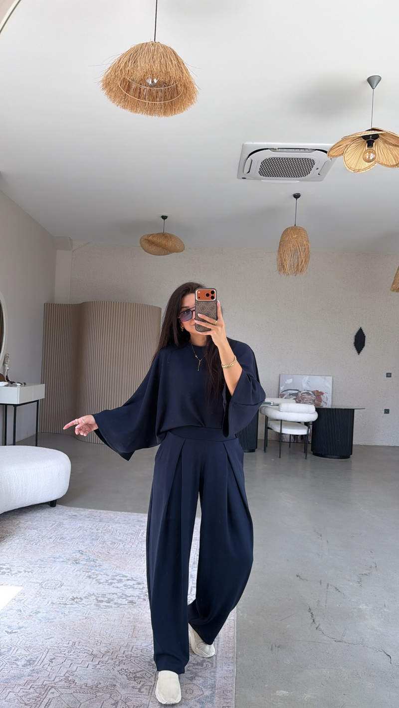 Lacivert Ön Pile Detaylı Oys Model Takım