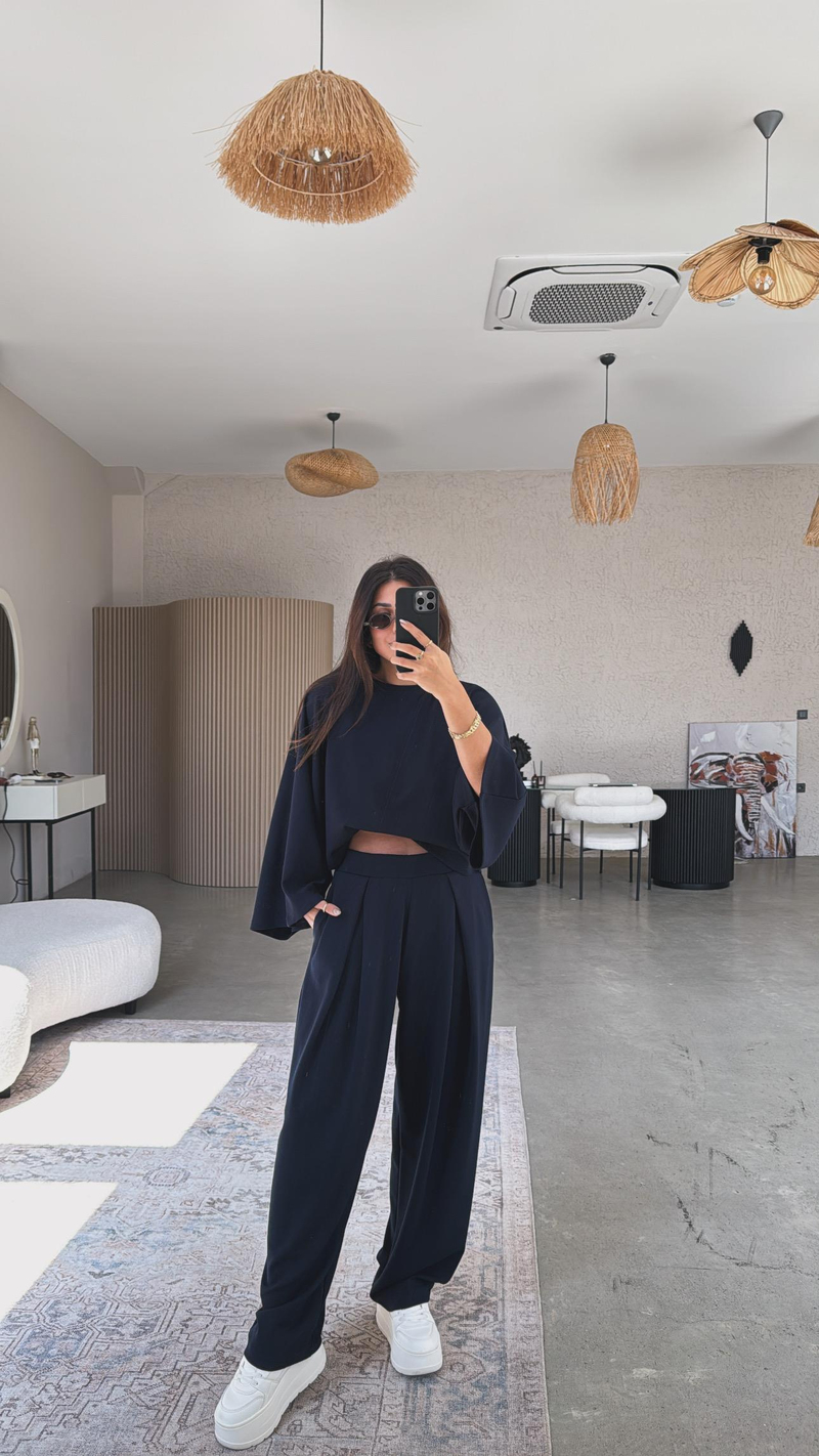 Lacivert Ön Pile Detaylı Oys Model Takım