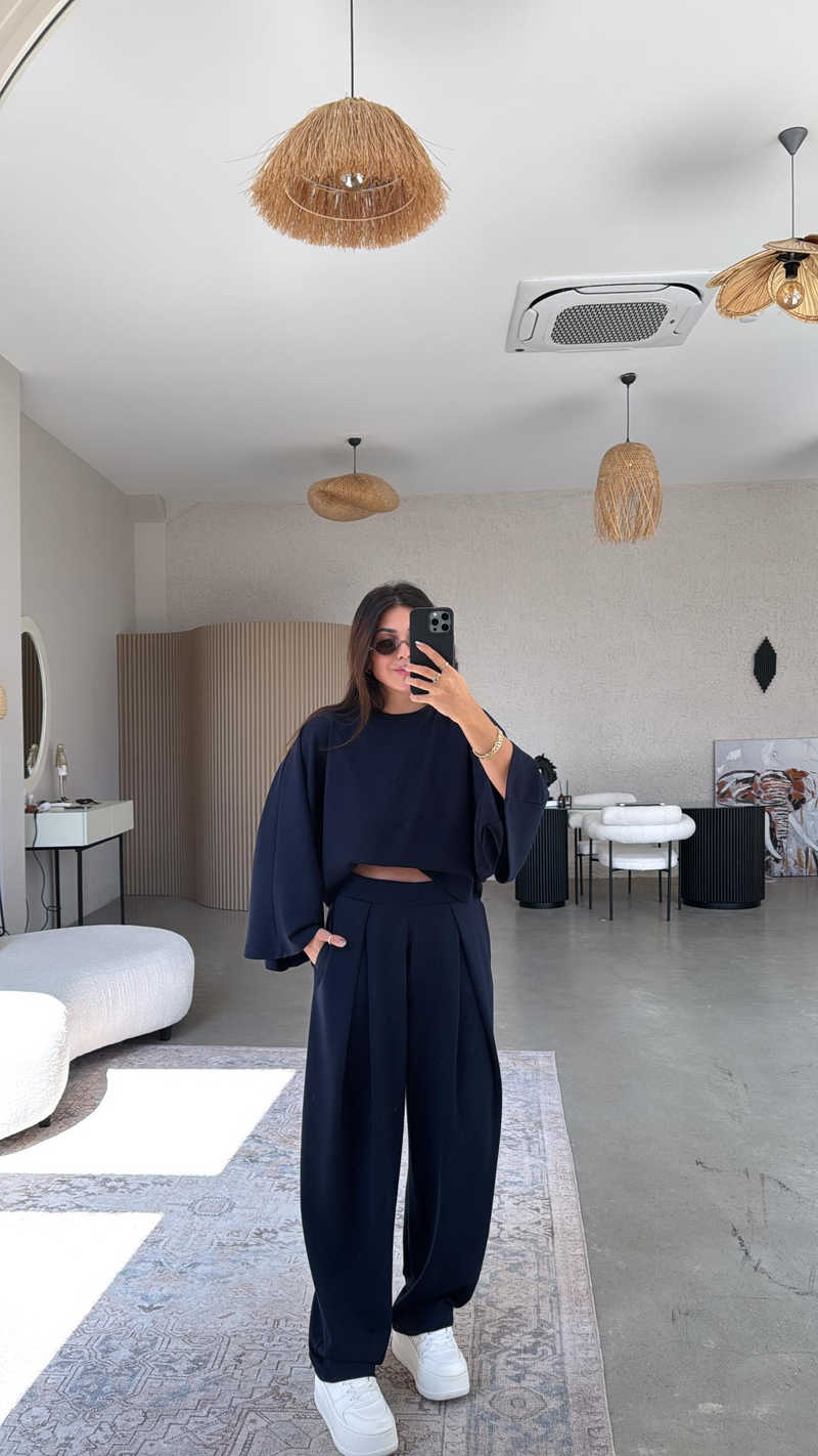 Lacivert Ön Pile Detaylı Oys Model Takım