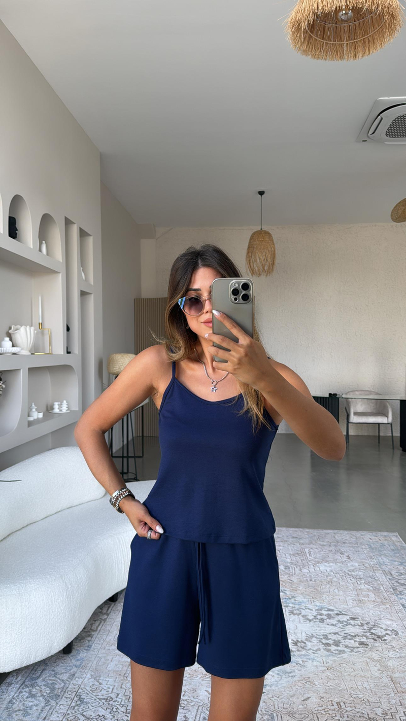 Lacivert Pike Modal Şort Bluz Takım