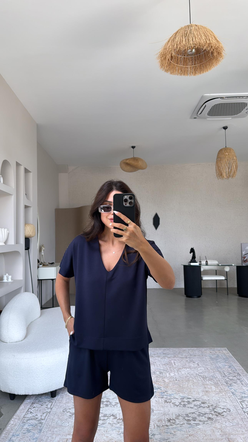 Lacivert Şort Bluz Modal Takım