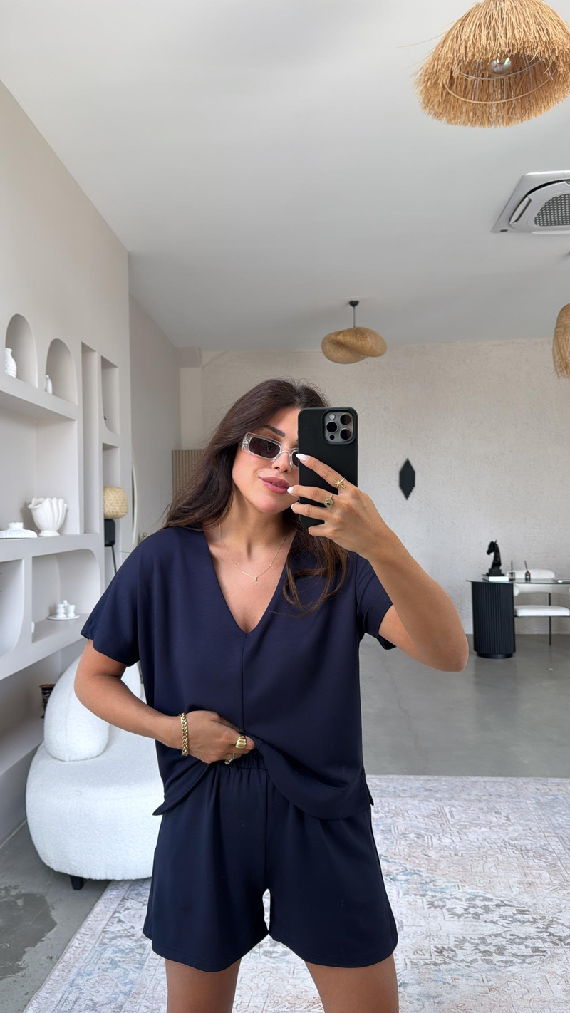 Lacivert Şort Bluz Modal Takım