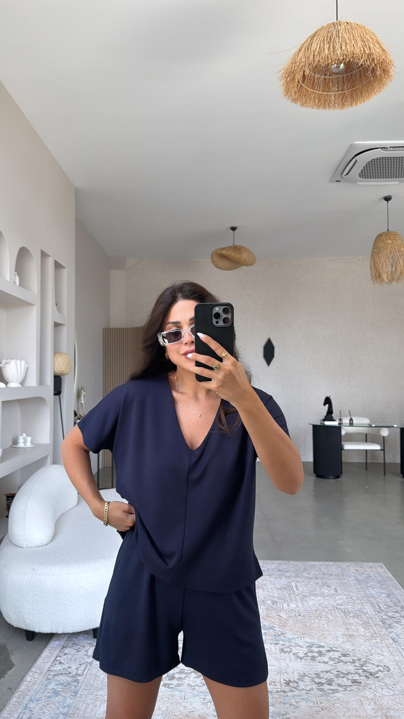 Lacivert Şort Bluz Modal Takım