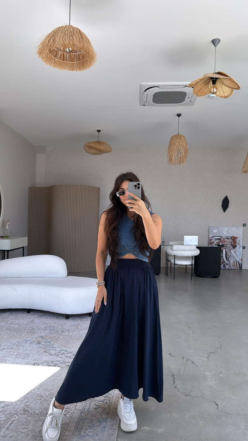 Lacivert Tensel Maxi Etek