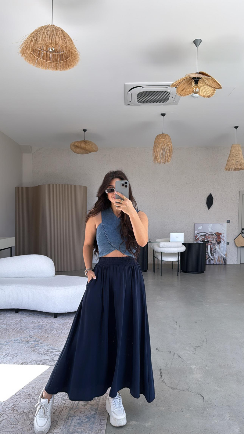 Lacivert Tensel Maxi Etek