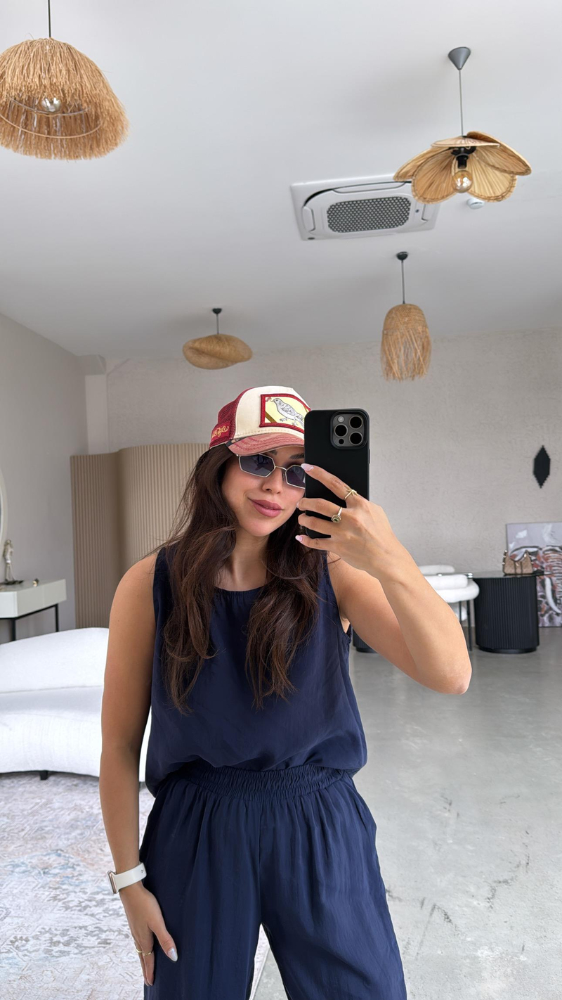 Lacivert Tensel Pantolon Bluz Takım