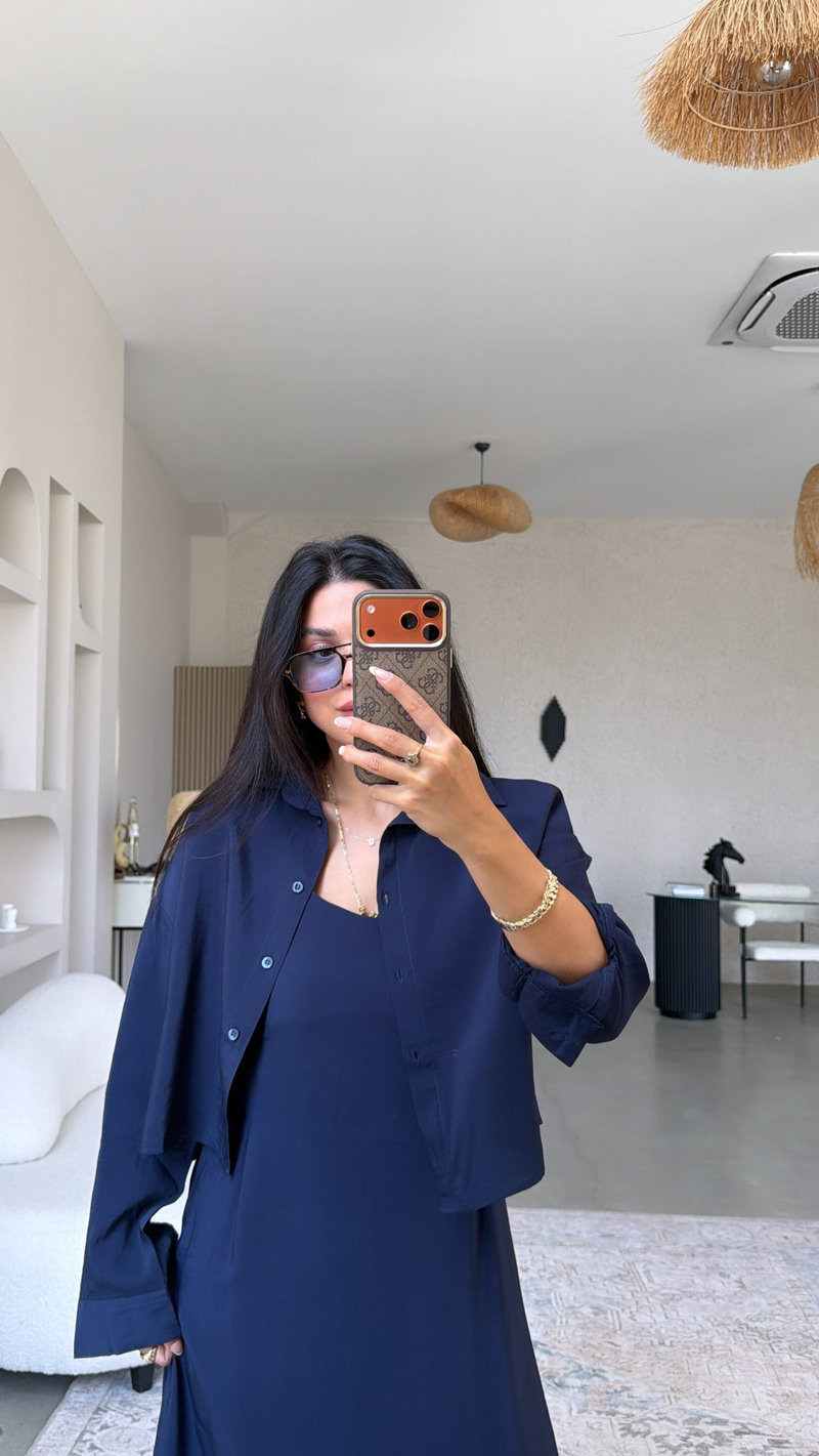 Lacivert Tensel Premium Gömlek Elbise Takım