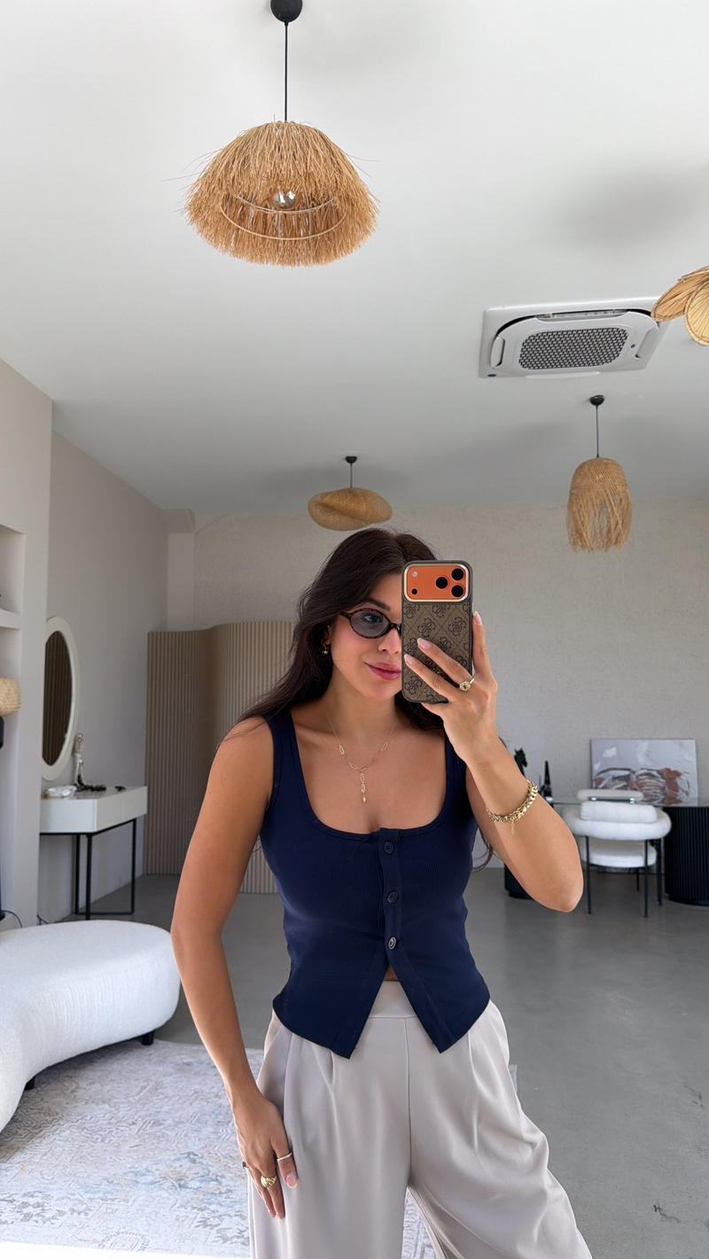 Lacivert Üç Düğme Ribana Atlet