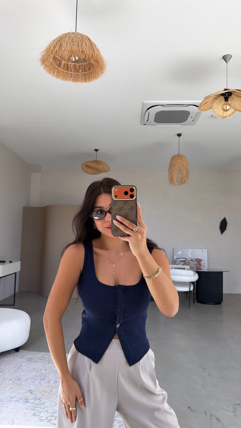 Lacivert Üç Düğme Ribana Atlet
