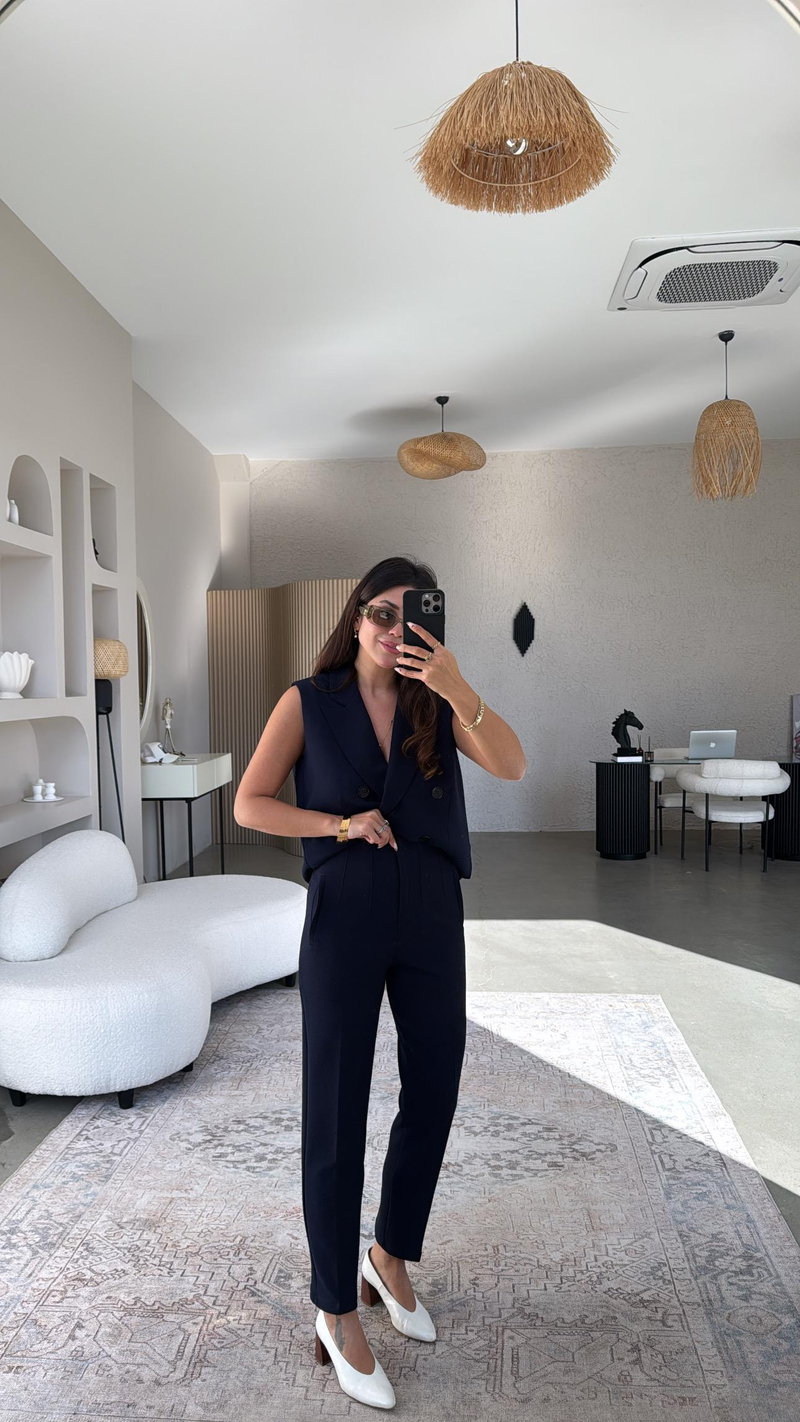 Lacivert Zr Model Bel Detaylı Kumaş Pantolon