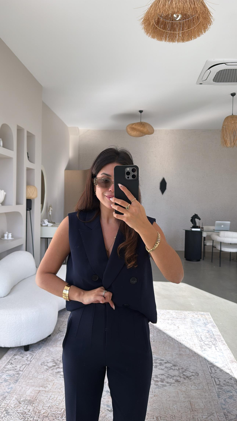 Lacivert Zr Model Bel Detaylı Kumaş Pantolon