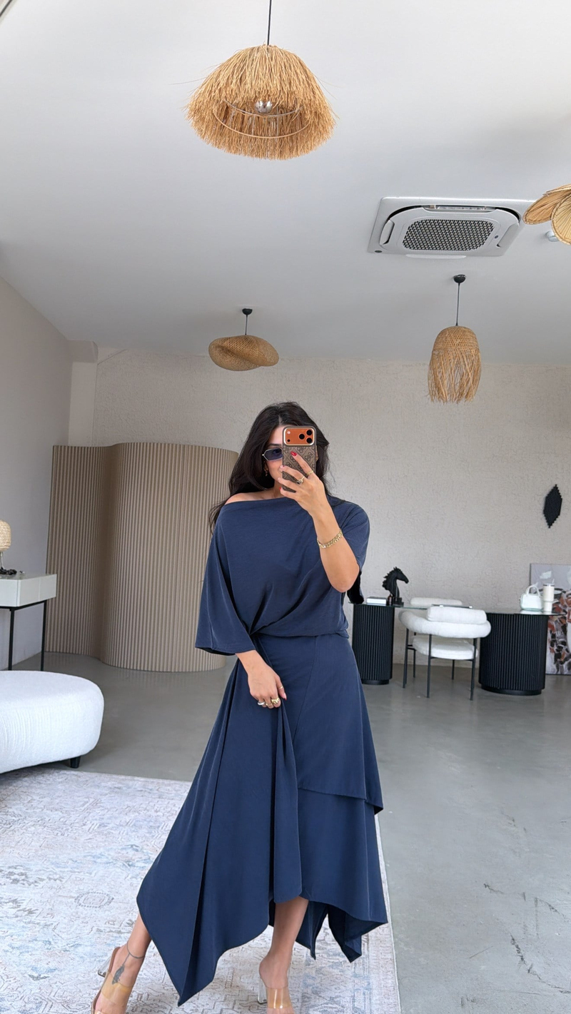 Lacivert ZR Model Pike Modal Premium Etek Bluz Takım