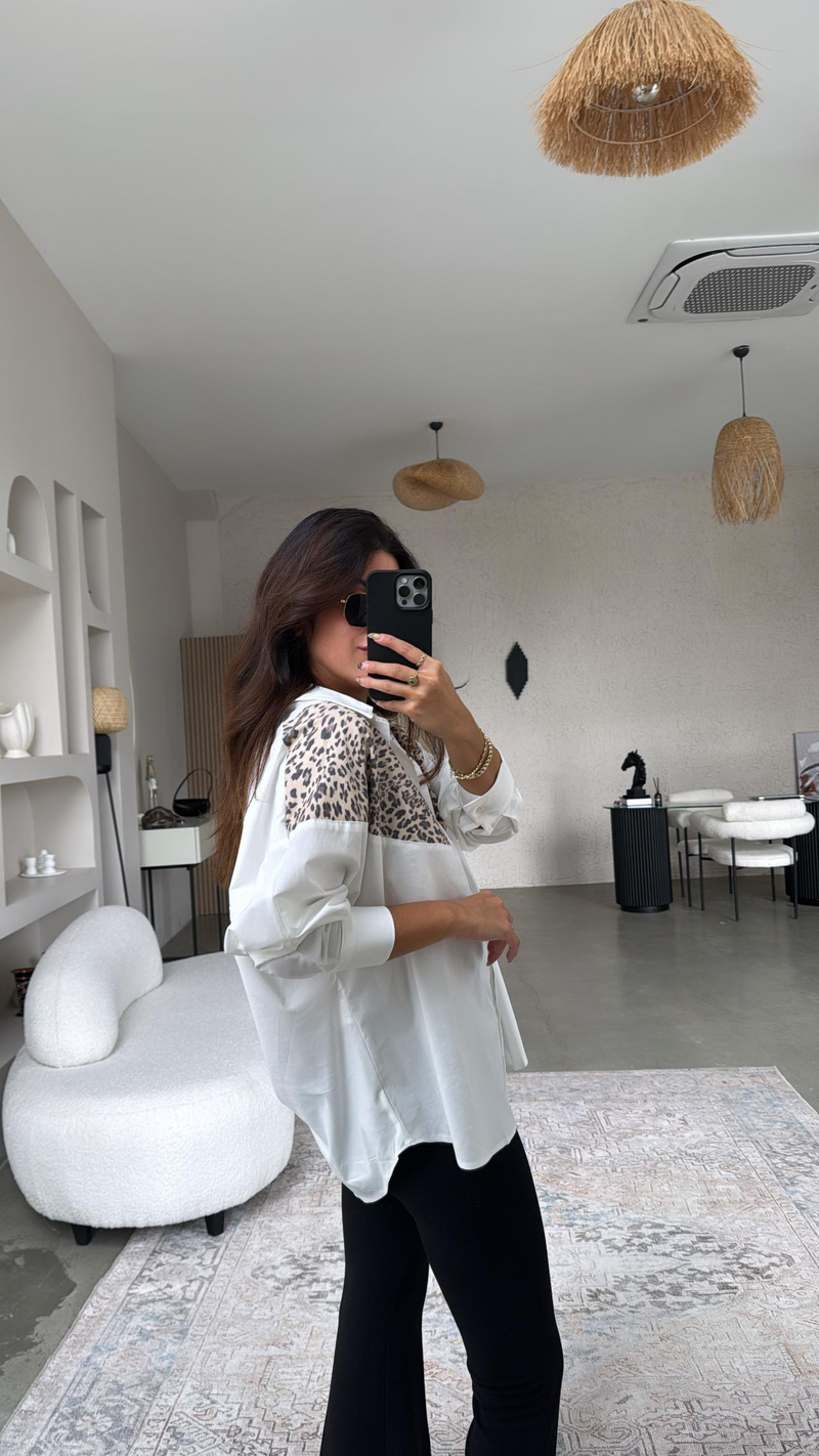 Leopar Detaylı Premium Poplin Gömlek