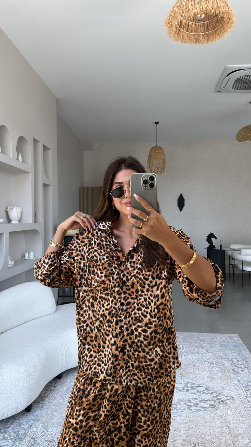 Leopar ZR Saten Etek Gömlek Takım