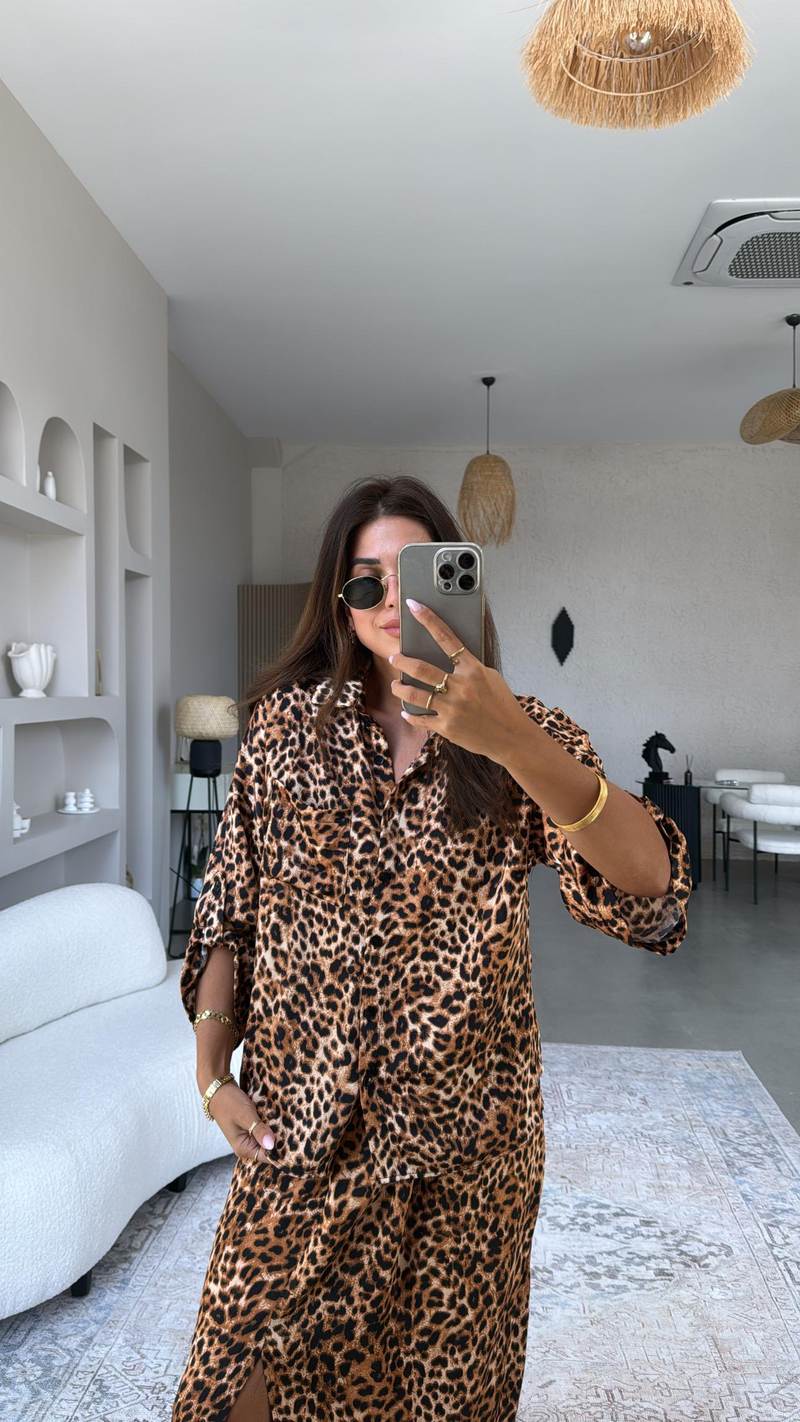 Leopar ZR Saten Etek Gömlek Takım
