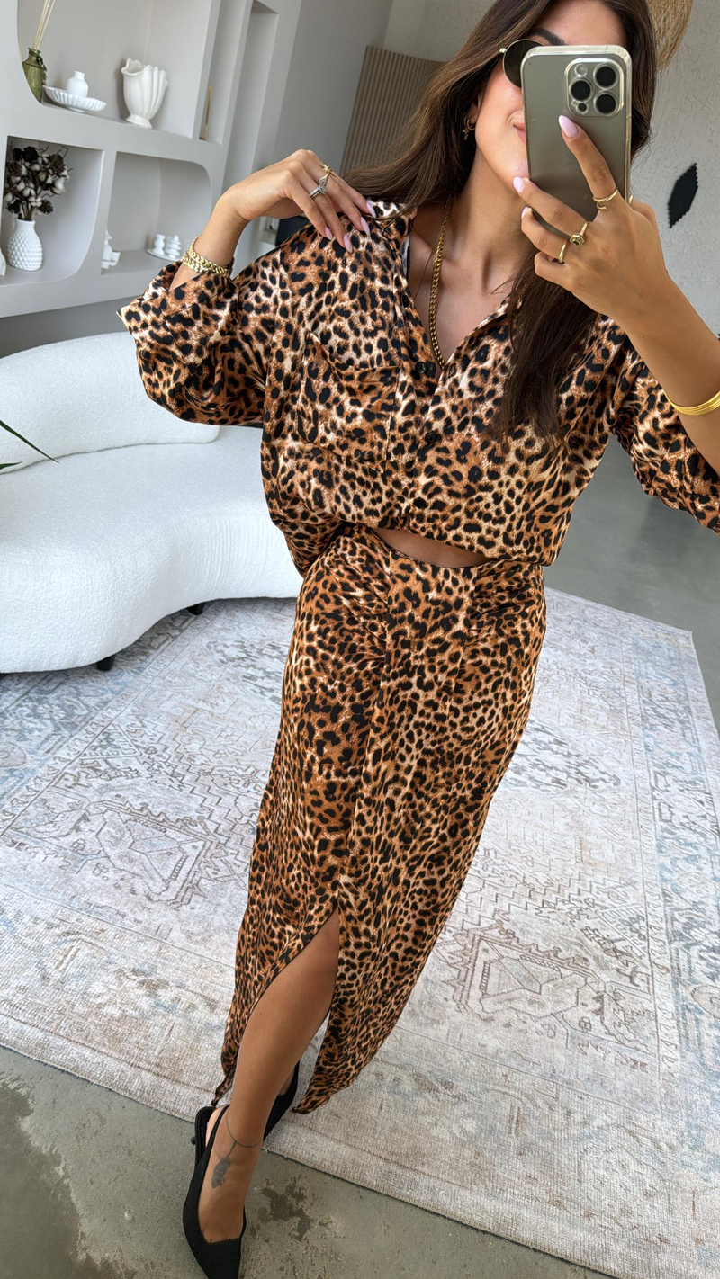 Leopar ZR Saten Etek Gömlek Takım