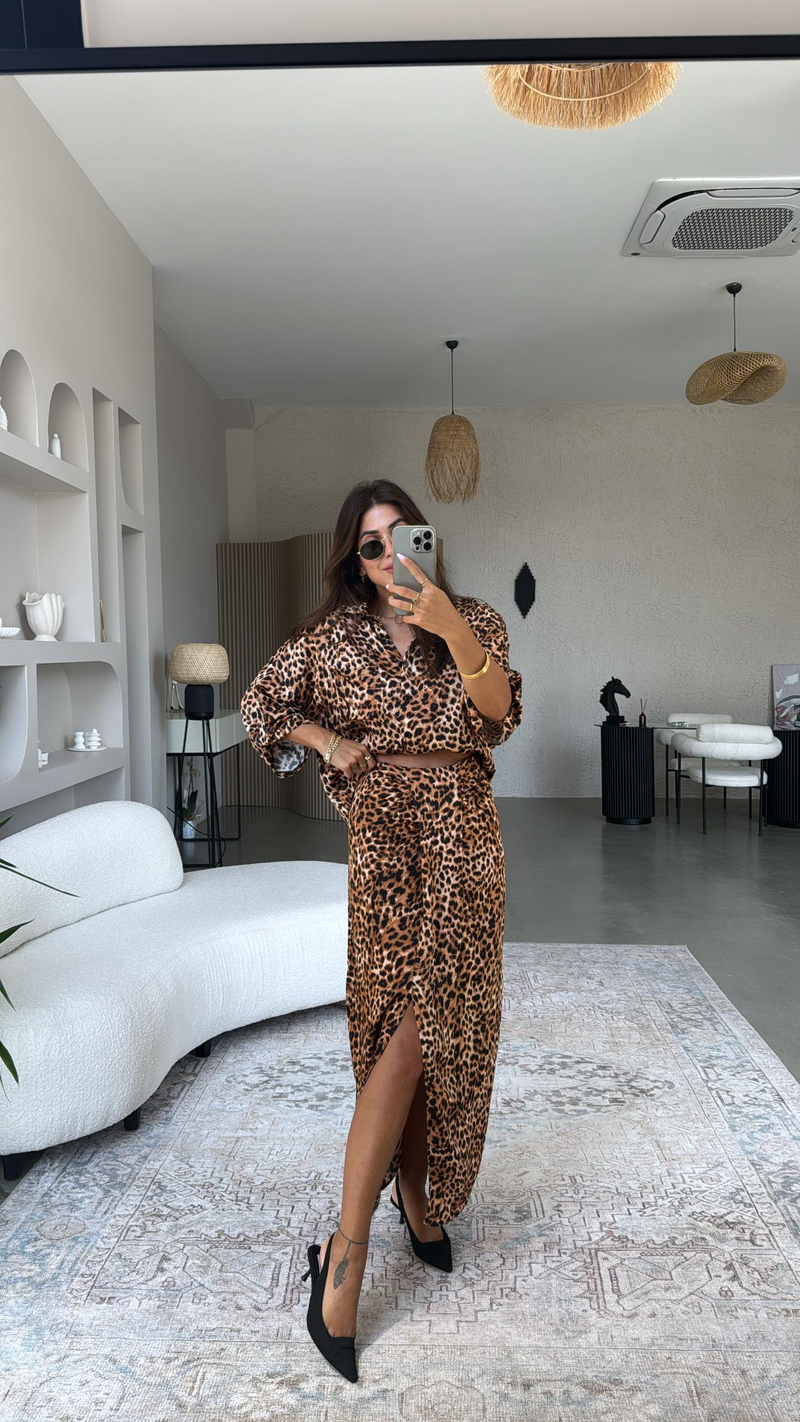 Leopar ZR Saten Etek Gömlek Takım