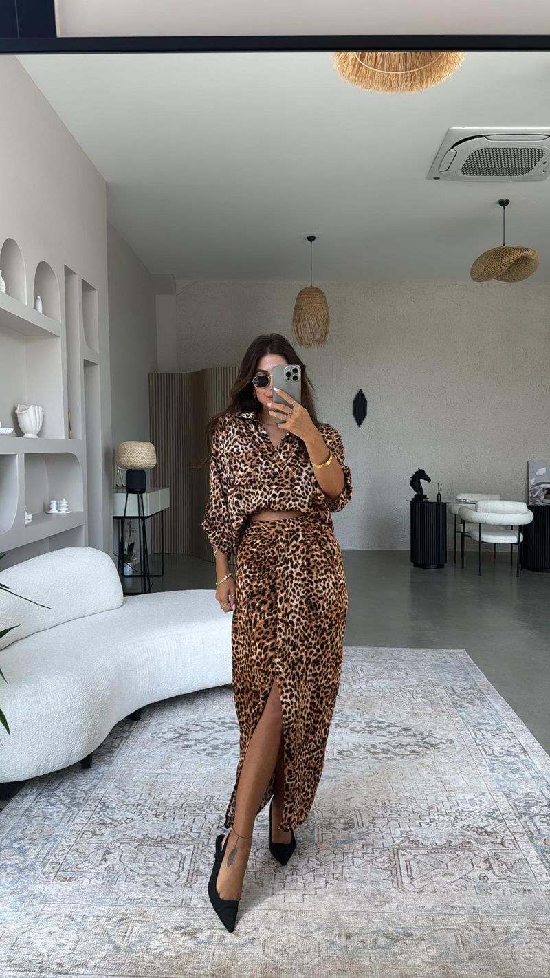 Leopar ZR Saten Etek Gömlek Takım