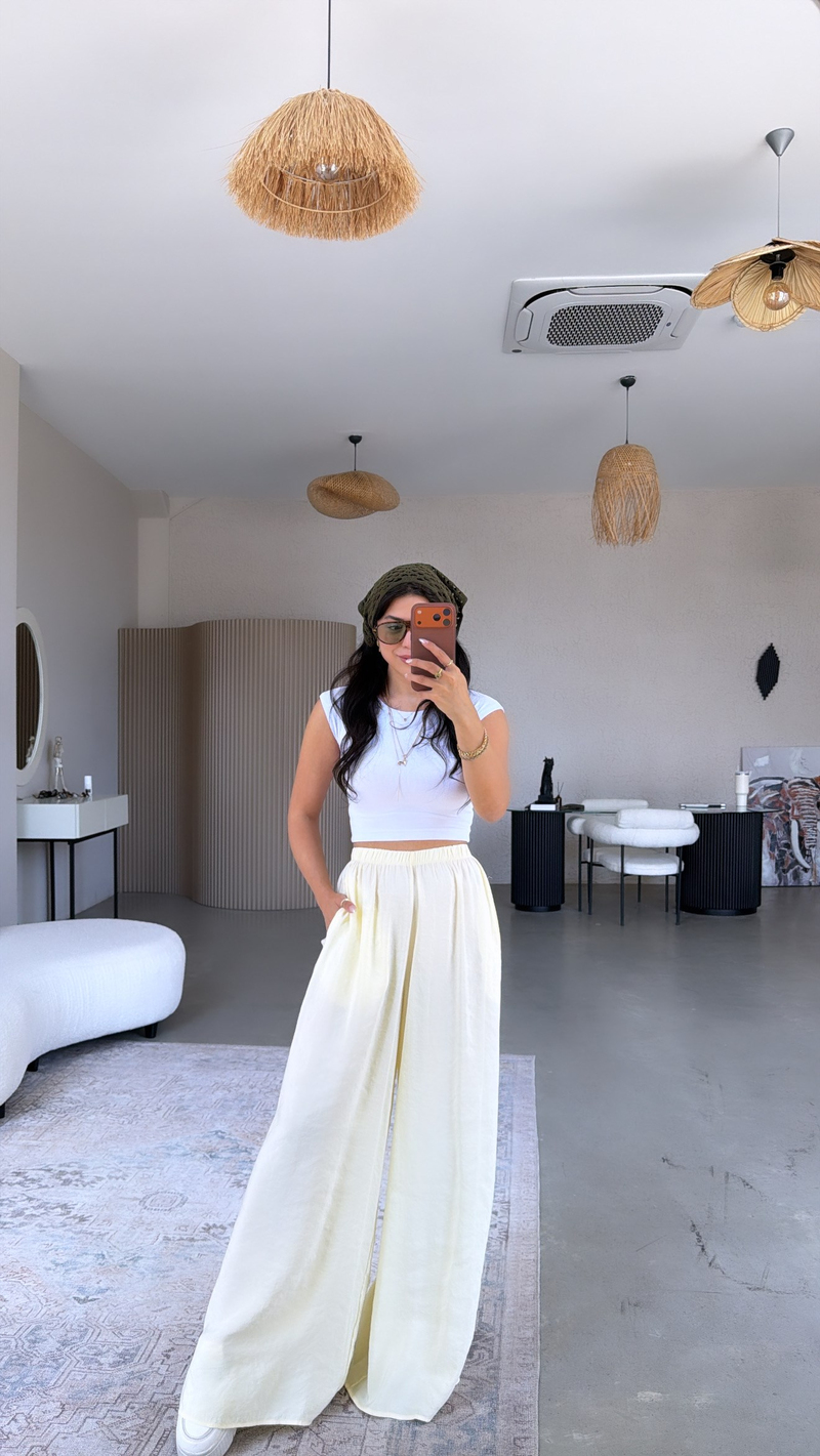 Limon Sarı Ultra Wide Leg Tensel Pantolon