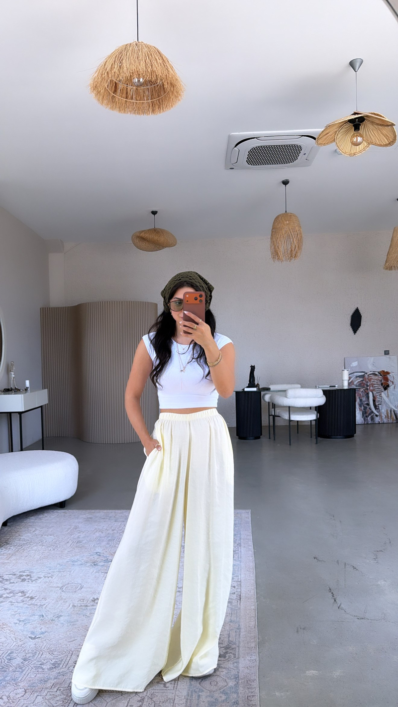 Limon Sarı Ultra Wide Leg Tensel Pantolon