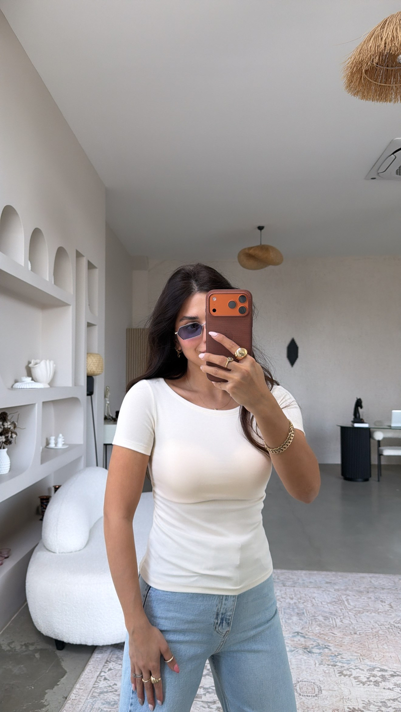 Limon Sarı Yanı Büzgülü Pamuklu Kısa Kol Basic