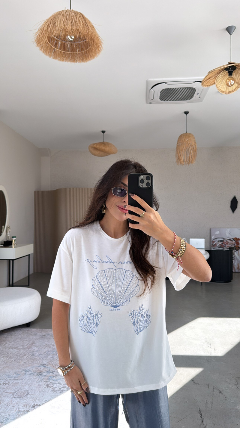 Mavi Ocean Feeling Pamuklu İncili Tshirt