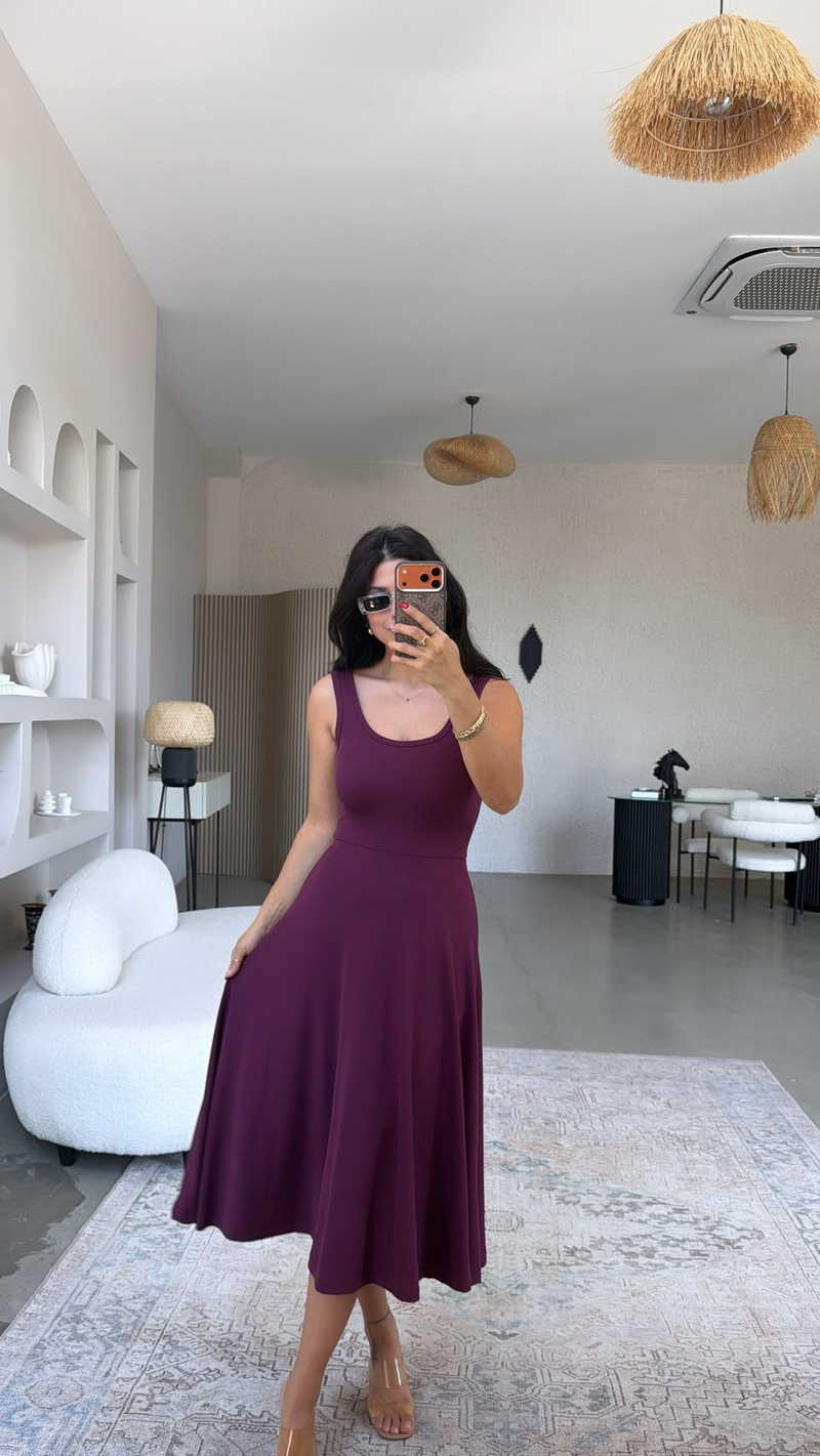 Mürdüm Askılı Kaşkorse Elbise
