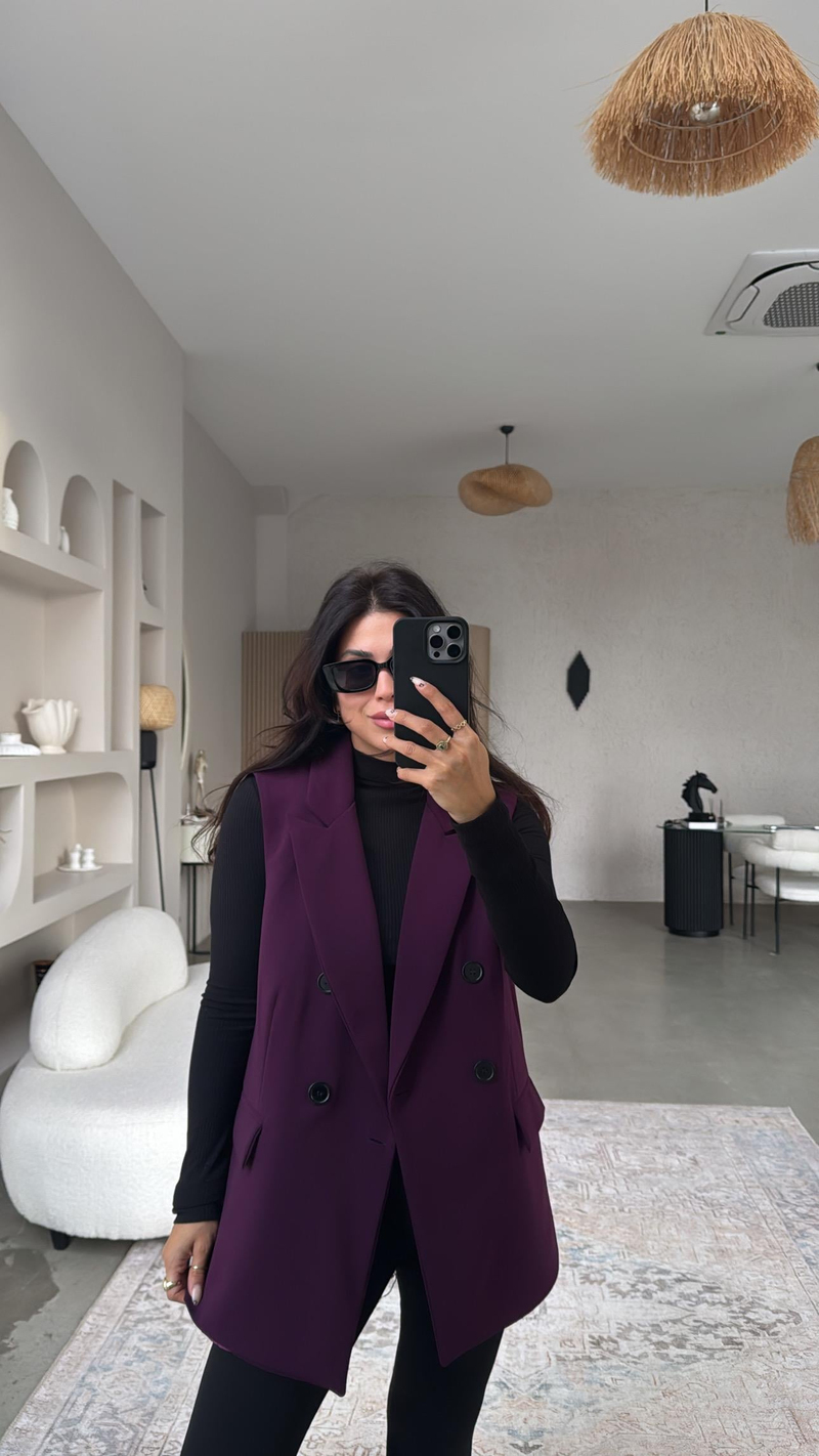Mürdüm Kumaş Astarlı Yelek