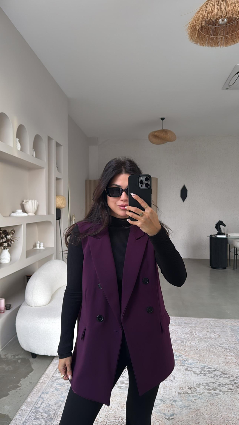 Mürdüm Kumaş Astarlı Yelek