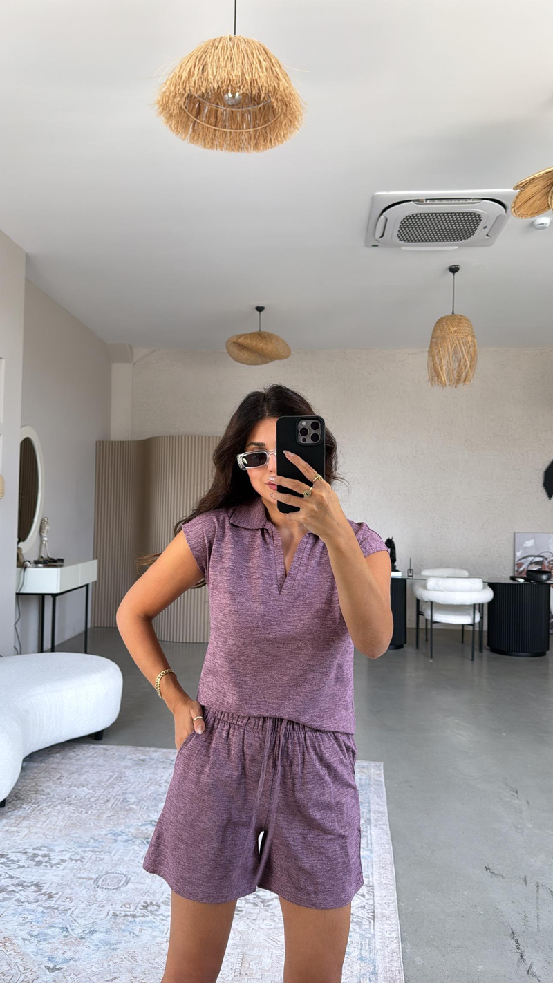 Mürdüm Şortlu Polo Yaka Tshirt Takım