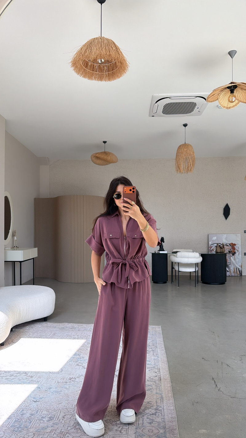 Mürdüm Tensel Ceketli Pantolonlu Premium Takım