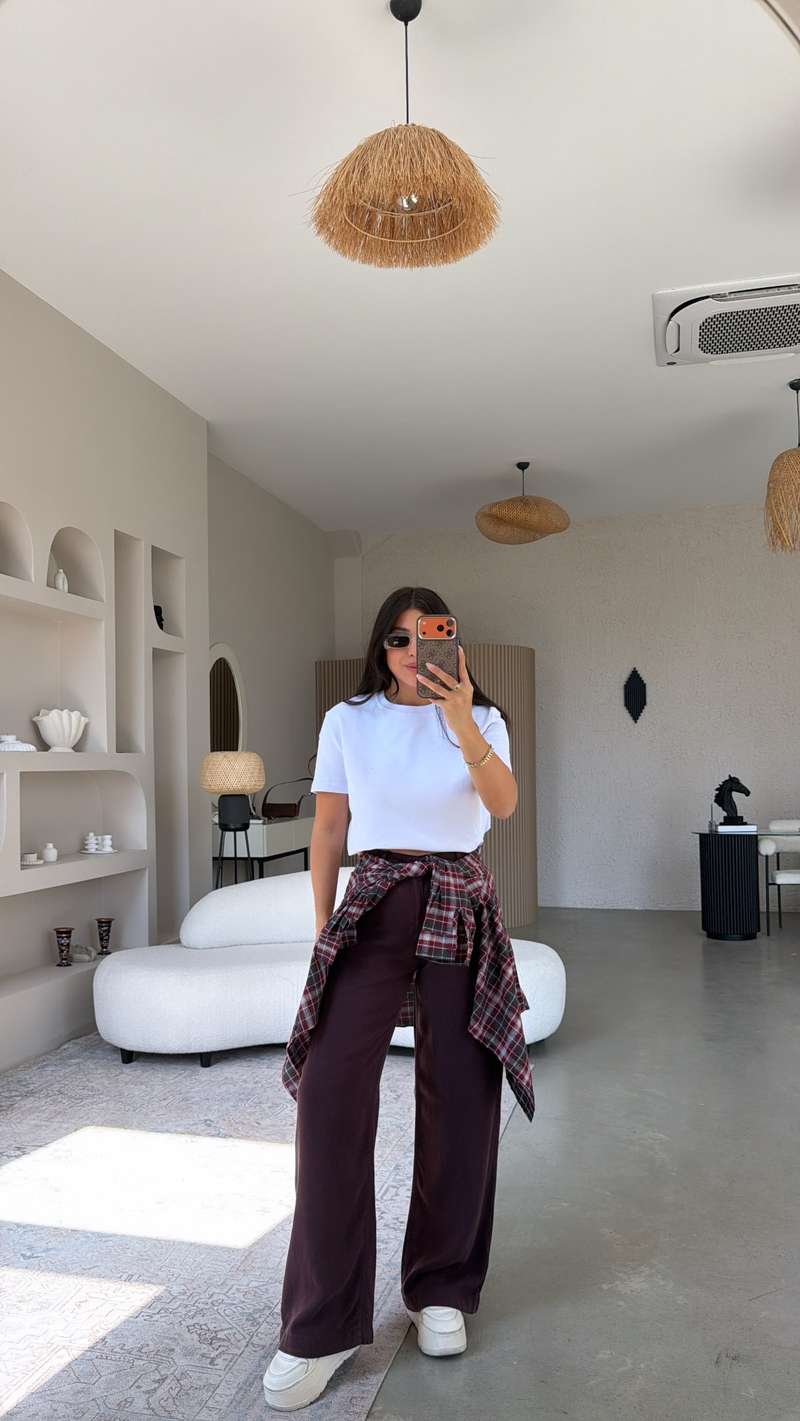 Mürdüm Tensel Yıkamalı Denim Pantolon