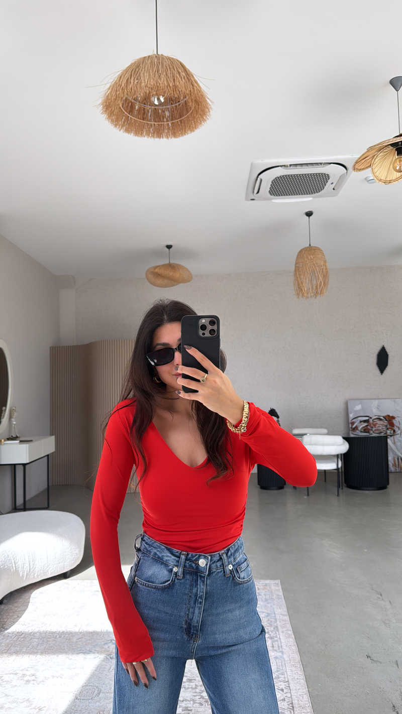 Narçiçeği V Yaka Polyamid Bodysuit